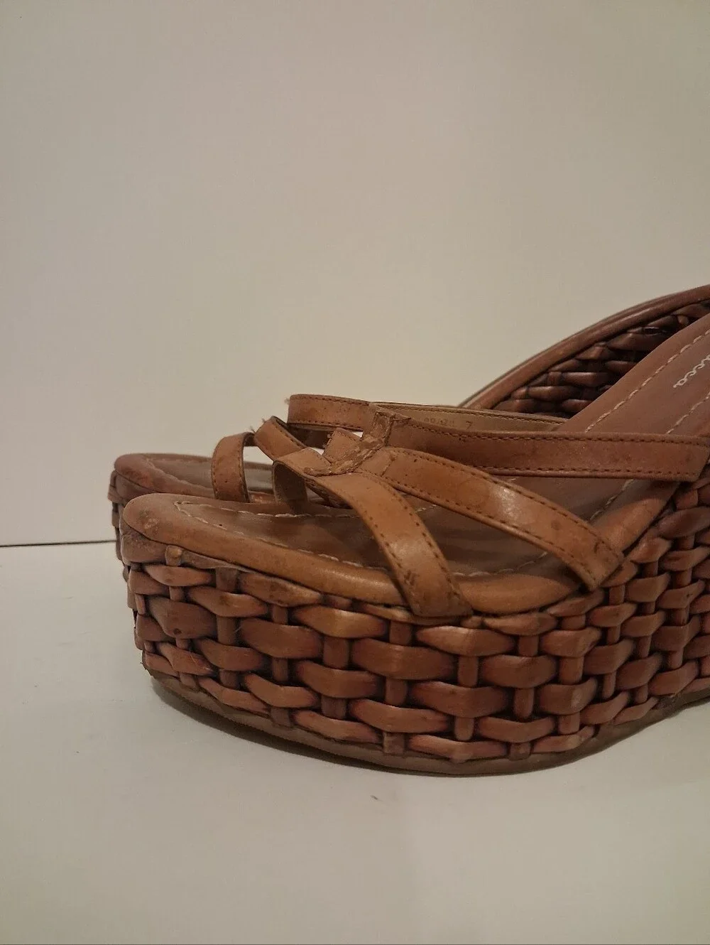 Diego di Lucca Tan Woven Platform Wedge Slide Sandals Women's Size 7